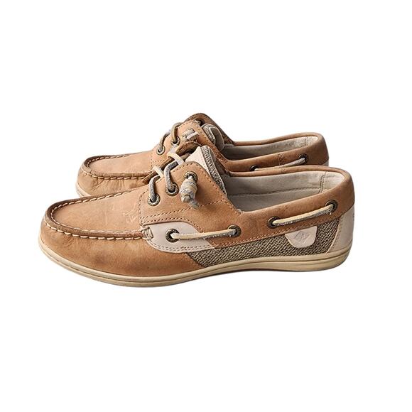 Sperry Songfish Linen Oat Leather Top Sider Boat Shoes 8 - Picture 9 of 9